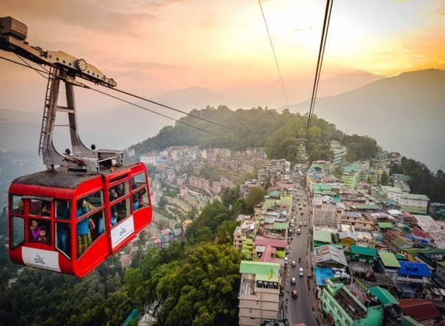View of Gangtok capital hill station and surrounding green mountains in Sikkim