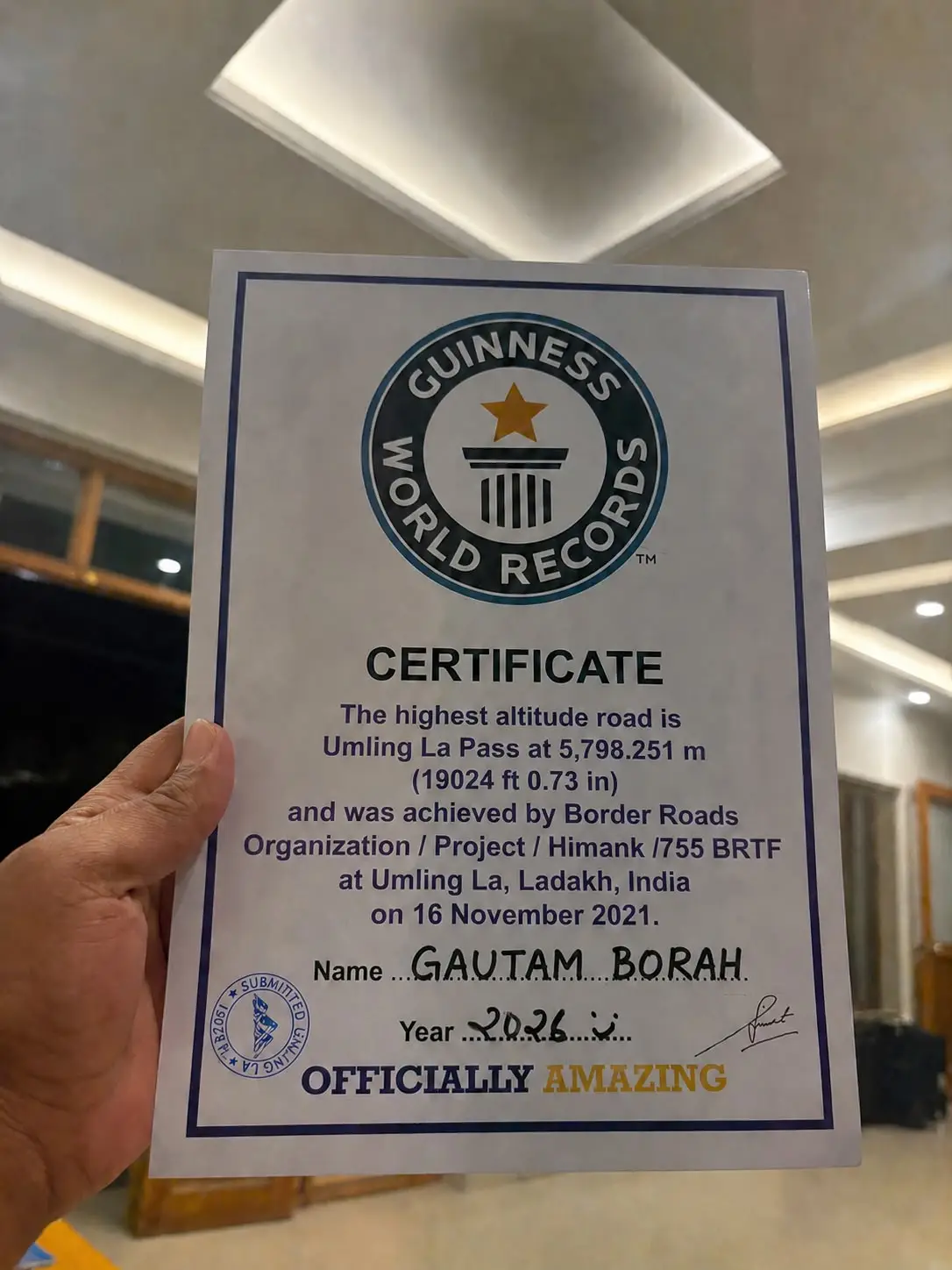 Guinness World Record Certificate - Gautam Borah